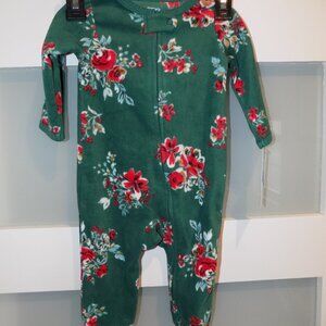 Carter's Green Floral Print LS 2 Way Zipper Footie Size 3 Months Girl's New